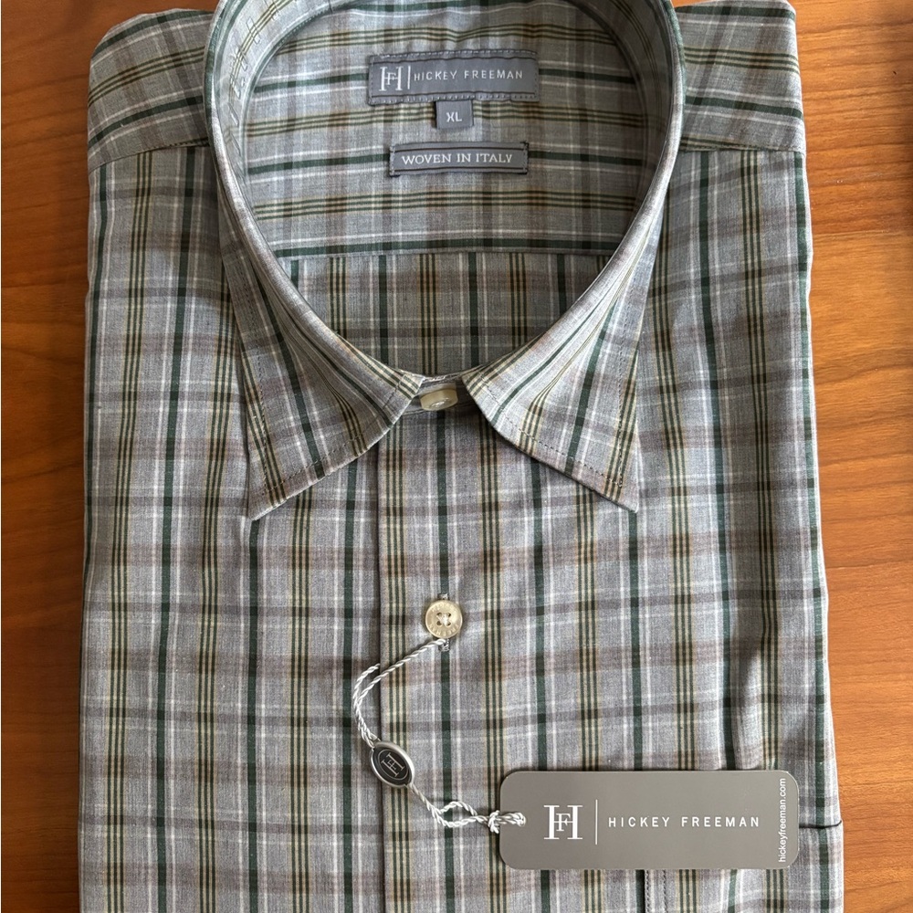 Hickey Freeman Green and Gray Casual Button Down Shirt Woven in Italy Size XL
